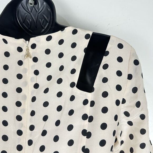 Patrizia Pepe 100%Silk Polka Dot Black Cream Dress Size 38 Cold Shoulder Lined - Picture 9 of 14